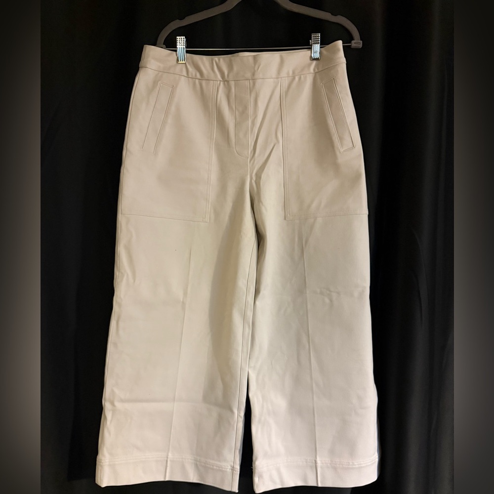 Spanx Pants Women’s White Large Wide Leg High Rise Pocket Stretch Cotton Blend